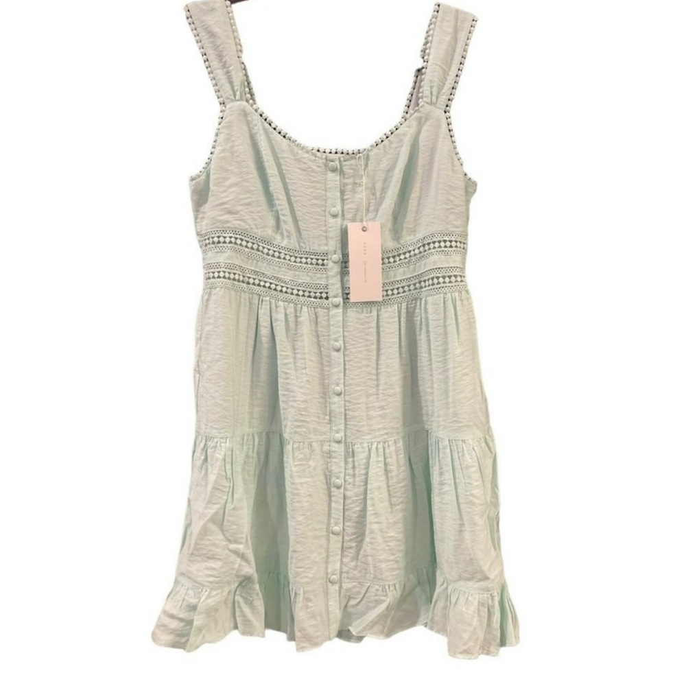Lush Sun Dress Size Large Mint Green Button Up Lace Details Beach